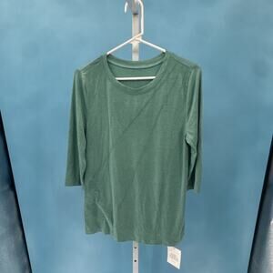 Women's Green 3/4 Sleeve Knit Pullover T-Shirt Crew Neck Cotton RP6293 Size S
